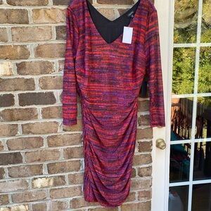 Vibrant Long Sleeve Dress in Red and Purple